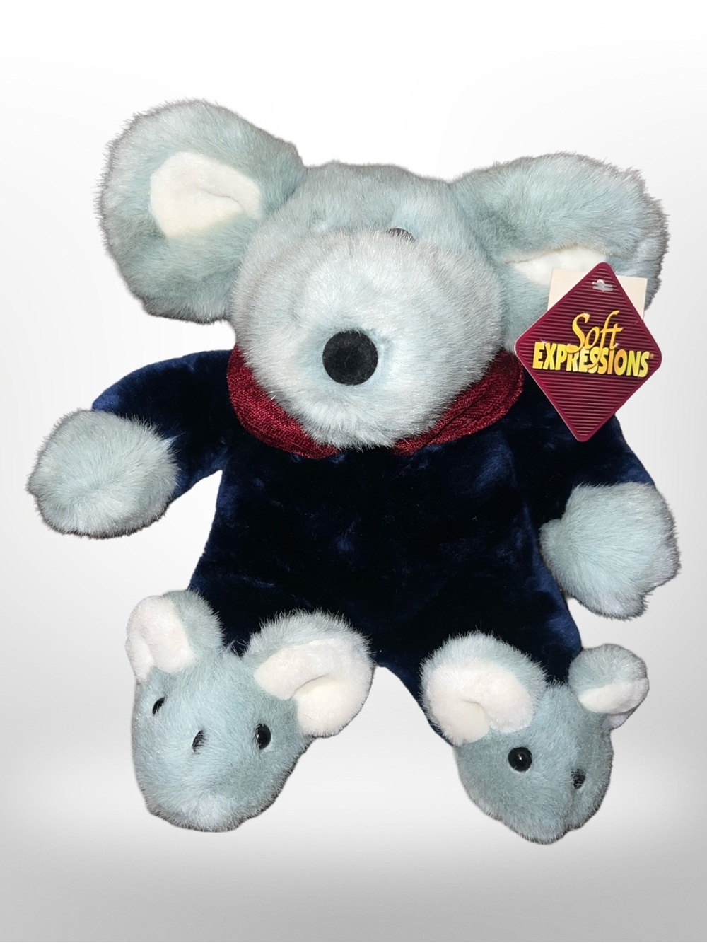 DanDee Soft Expressions Gray Mouse Blue PJs Mouse Slippers Stuffed Plush Animal